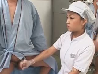 Nasty Asian Nurse Rubbing Her Patients Starved Cock