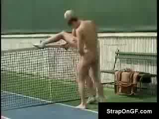 Freaky couple get horny during tennis match and fuck right on the tennis court