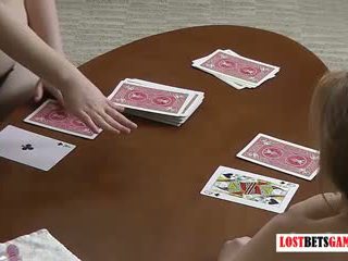 Two sexy MILFs play a game of strip blackjack