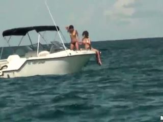 Two girls on a yacht spied on and banged