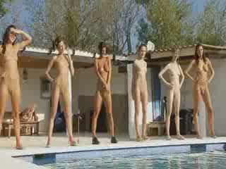 Seven naked girls like an army