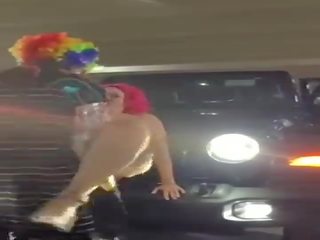 Pink hair whore gets pounded on jeep