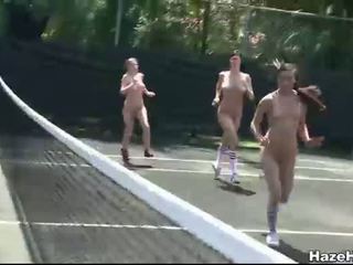 Tennis team running naked at the court