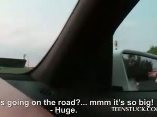Wet hitchhiker gives boner to the horny driver