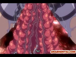 Pregnant hentai with bigboobs brutally drilled by red tentacles